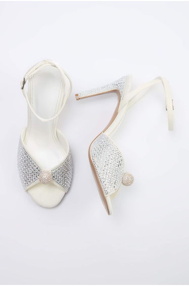 Bridal White Stone Detailed Women's 9.5 cm Classic Heeled Shoes
