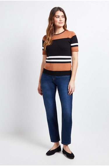 Short Sleeve Colour Block Knitted Top