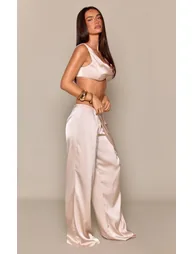 Champagne Satin Drape Waist Detail Trousers Co-ord - 1