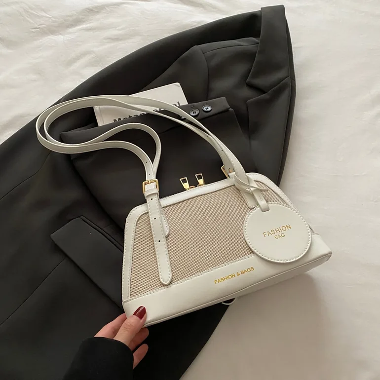 White Shoulder Bag with Adjustable Strap - 2