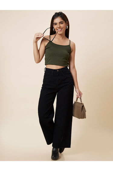 Stretchable Mid-Rise Wide Leg Jeans