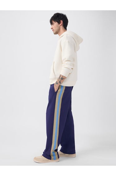 Men Blue Side Striped Panel Korean Joggers