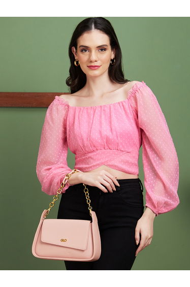 Square Neck Puff Sleeves Back Tie-Up Crop Top