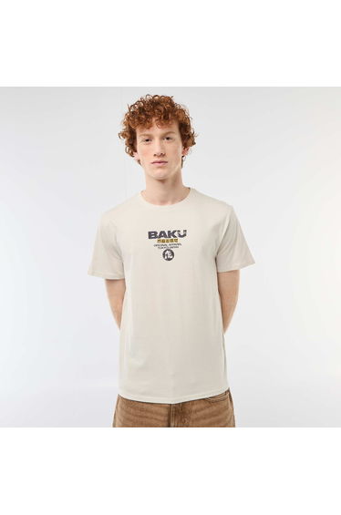 Printed Cotton Crew Neck T-Shirt BEIGE