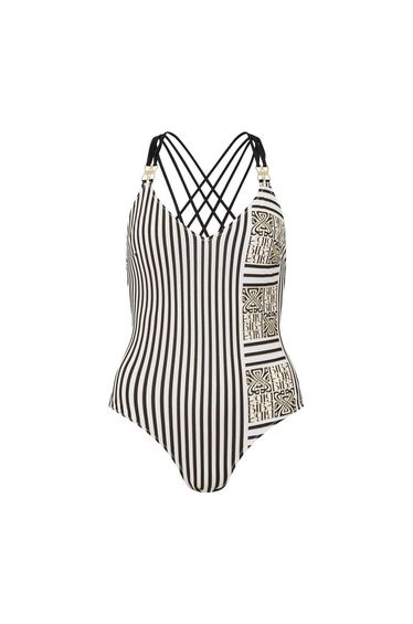 Biba Womens/Ladies Kayla Striped Low Plunge One Piece Swimsuit - White/Black/Gold