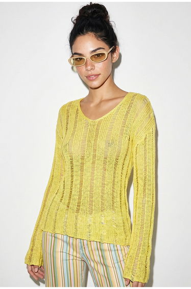 LUCCI Women’s Textured V-neck Knit Top