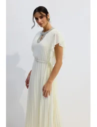 Renata Crystal Embellished Flutter Sleeve Maxi Dress - 2