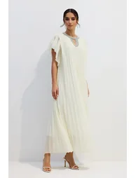 Renata Crystal Embellished Flutter Sleeve Maxi Dress - 3