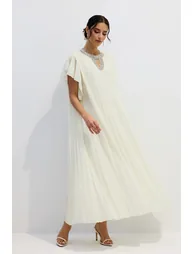 Renata Crystal Embellished Flutter Sleeve Maxi Dress - 1