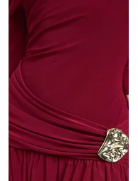 Trim Detail Asymmetric Long Sleeve Mini Dress - burgundy - 3