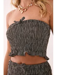 Premium Gingham Shirred Bandeau Top - 2