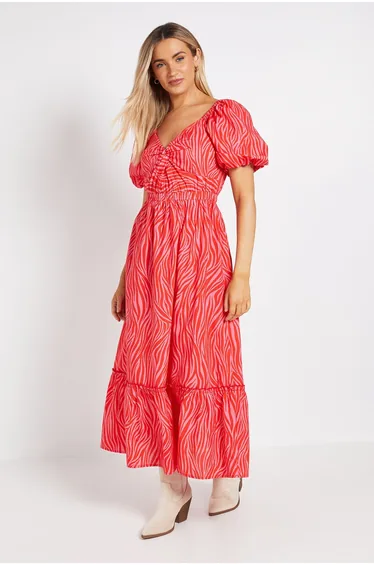 فستان ميدي بوبلين بتصميم ملتف بطبعة زيبرا