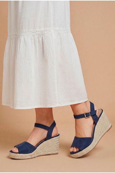 Wide Fit Rebekah Faux Suede Peep Toe Espadrille Wedge Sandals