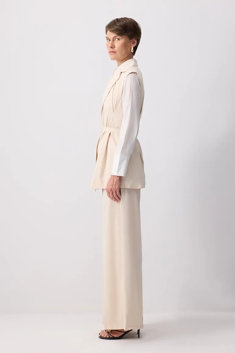 PLEATED DOUBLE BREASTED VEST PANTS SET - 2