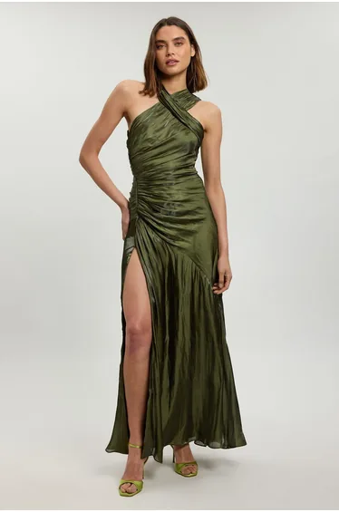 Liquid Metallic Split Woven Maxi Dress