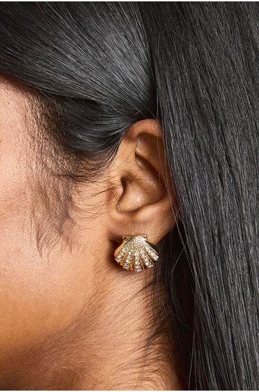 Embellished Seashell Stud Earrings - gold