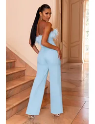 First Class | Blue Bandeau Feather Wide Leg jumpsuit - 3