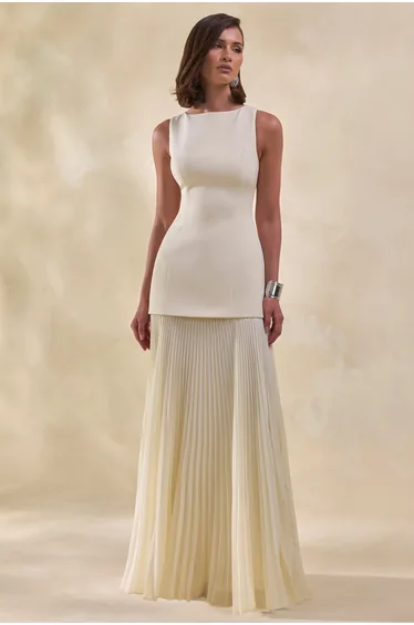 Hadley | Stone Boat-Neck Maxi Dress With Drop-Waist
