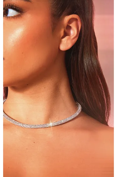 Silver Diamante Tube Choker