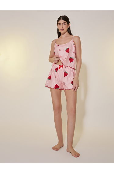 Strawberry Print Cami Top and Pyjama Shorts Set