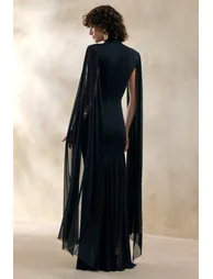 Chantelle | Black High-Neck Maxi Dress With Drop-Waist And Cape-Sleeves - 1