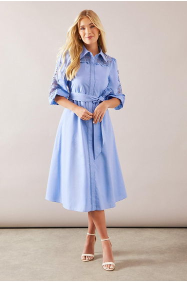 Petite Cotton Cutwork Detail Shirt Dress