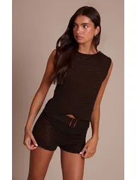 Chocolate Boatneck Slouchy Knitted Top - 5