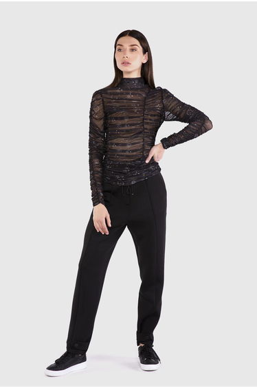 Printed Gathered Detail Original Tulle Blouse