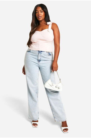 Plus Bengaline Tie Bow Corset Top - baby pink