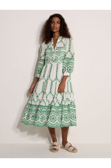 Floral Cotton Broderie Anglaise Midi Dress