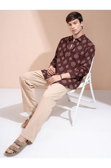 Printed Regular Fit Collared Shirt with Pockets