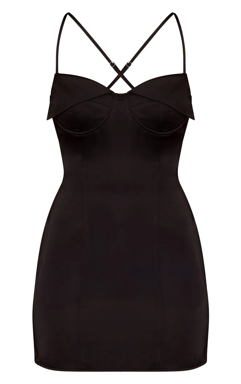 Black Satin Cup Detail Mini Dress Prettylittlething Black : Party Dresses :  VogaCloset Oman