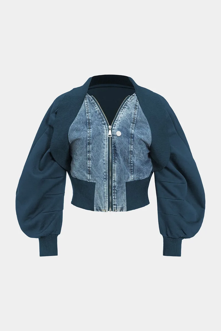 Patchwork Zipper Denim Outerwear Jacket
