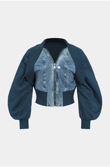 Patchwork Zipper Denim Outerwear Jacket