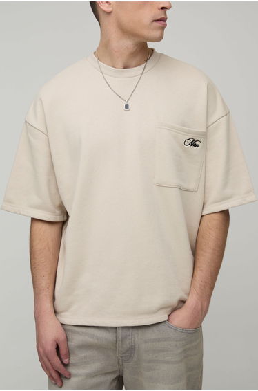 Oversized Boxy Pocket Seam Detail T-shirt - ecru