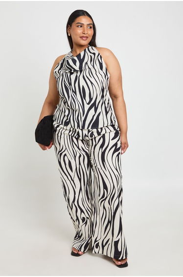 Plus Zebra Elasticated Wide leg Trouser - zebra