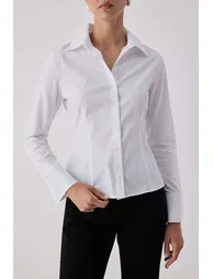 White Lightly Waisted Fitted Woven Shirt - 2