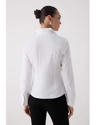 White Lightly Waisted Fitted Woven Shirt - 3