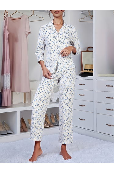 Women Floral Print Shirt and Pyjama Set