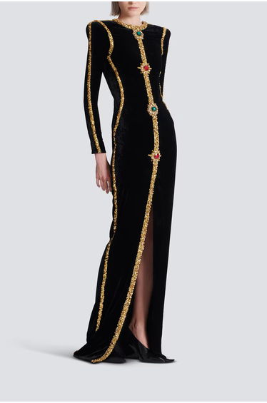 Anna Black Crystal Embellished Front Slit Maxi Dress