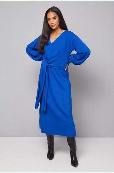 Slouchy Wrap Knitted Midi Dress