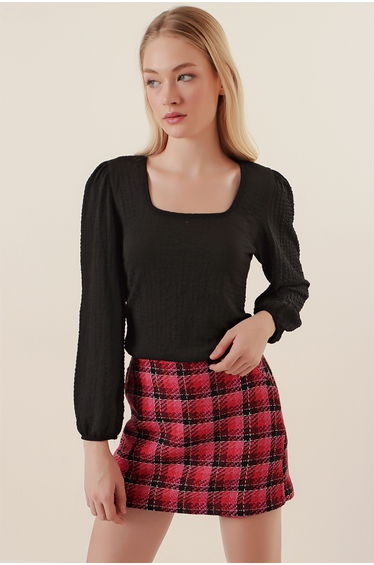 BDART Textured Square Collar Long Sleeve Blouse