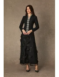 Blossom Hour Black Diamante Trim Top & Floral Applique Skirt Set - 2