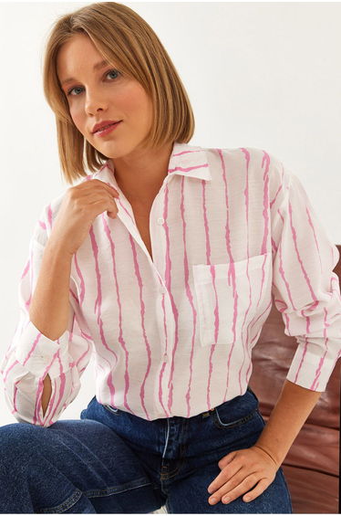 Women's Ecru Modal Single Pocket Patterned Shirt