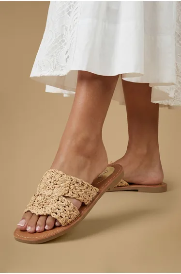 Madaline Faux Leather Crotchet Mule Flat Sandals
