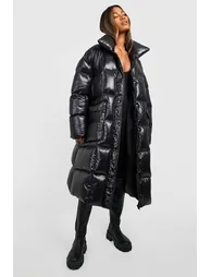 Square Quilt Detail Maxi Puffer - black - 2