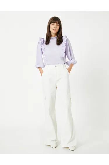 بلوزة بنفسجي بكشكش بأكمام طويلة