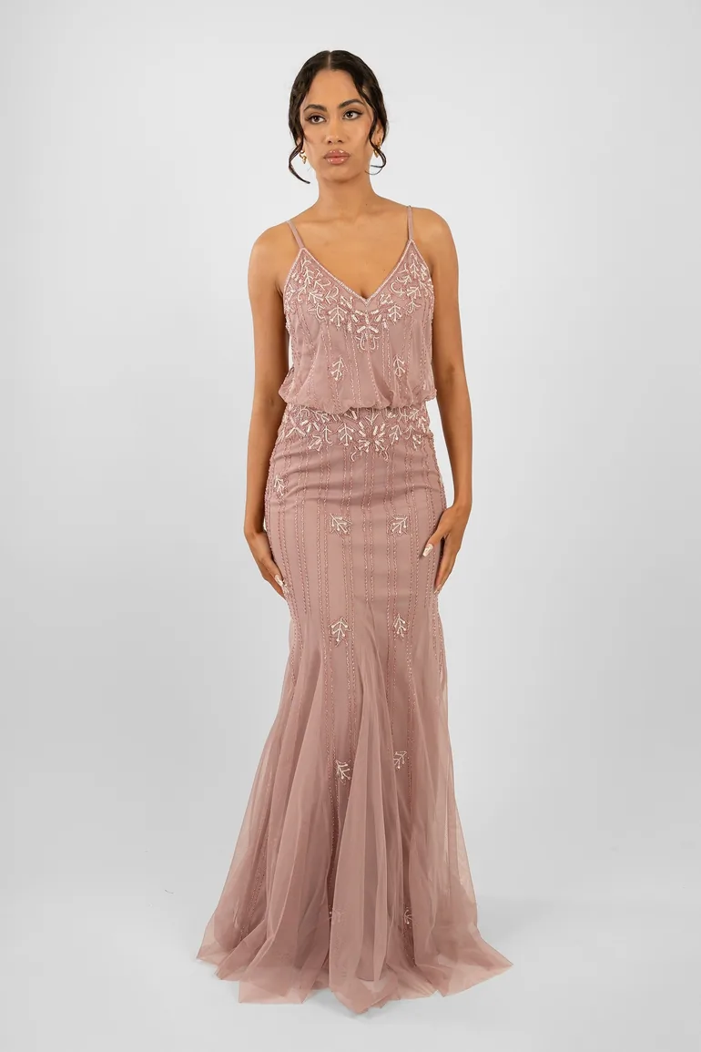lace and beads keeva dress Keeva Nude Blush Bridesmaid Dress