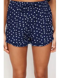 Navy Blue Polka Dot Ruffle Detailed Woven Pajamas Set - 6