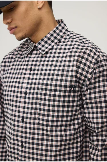 Oversized Boxy Long Sleeve Embroidered Shirt - black